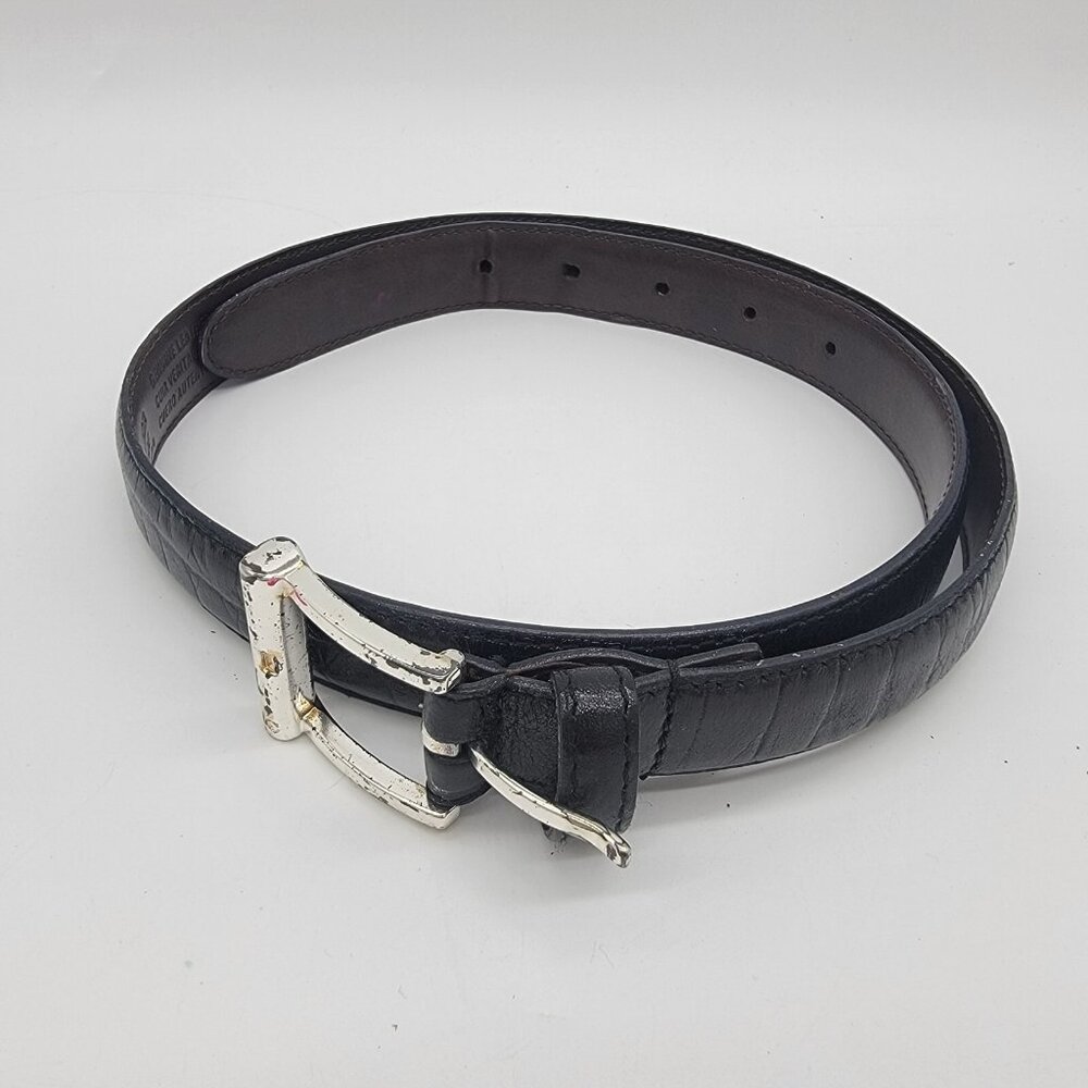 Vintage 1997 Liz Claiborne Belt Black Tooled Leather Womens Sz M Medium EUC